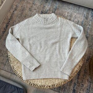 Autumn Cashmere women's light gray mock neck sweater with silver grommets, XS
